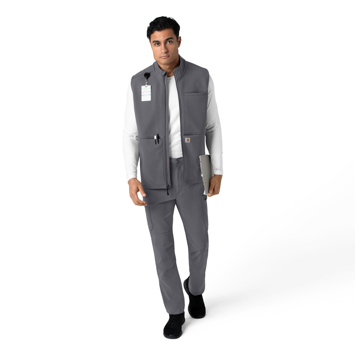 Rugged Flex Men's Bonded Fleece Vest Pewter full scrub set