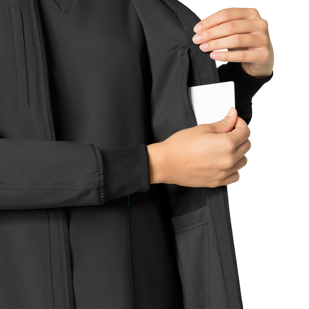 Force Cross-Flex Women's Front Zip Utility Jacket Black hemline detail