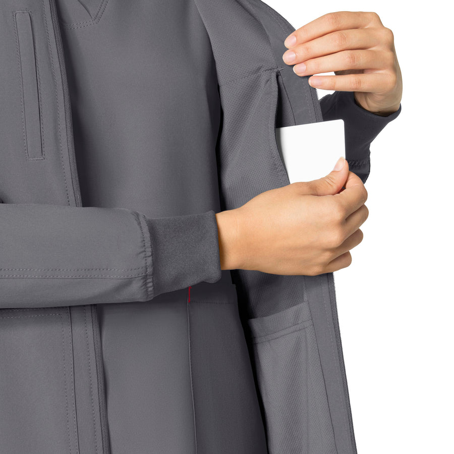 Force Cross-Flex Women's Front Zip Utility Jacket Pewter hemline detail