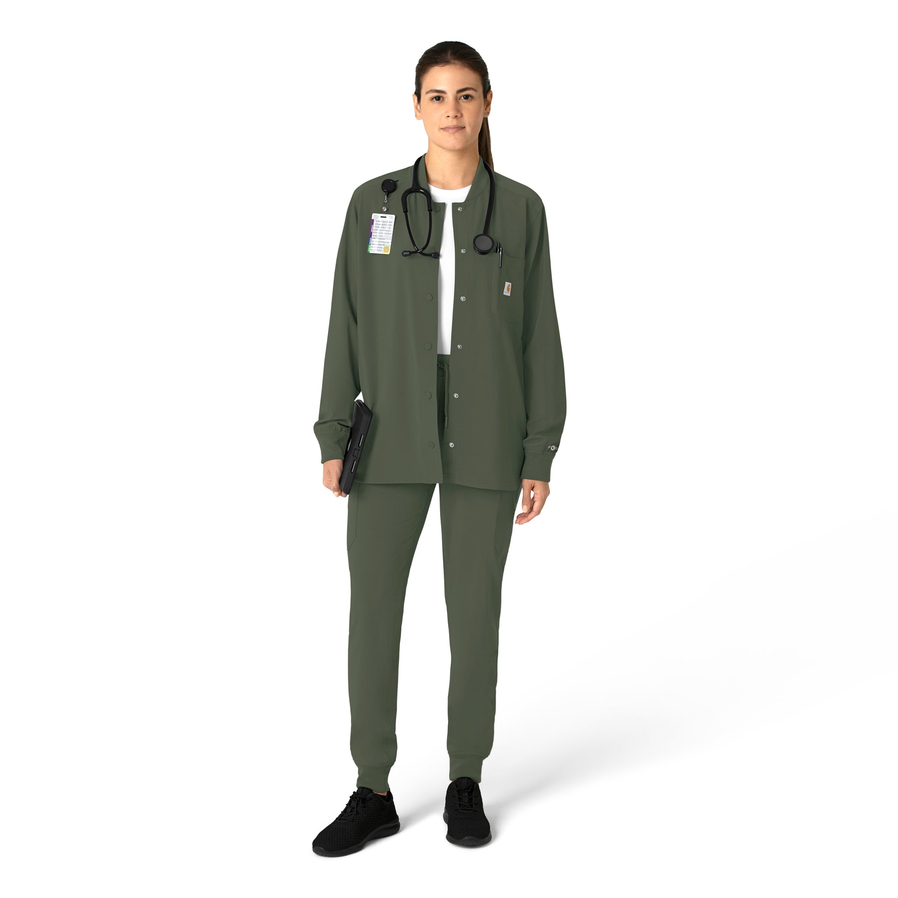 Force Cross-Flex Women's Shirt Jacket Olive full scrub set