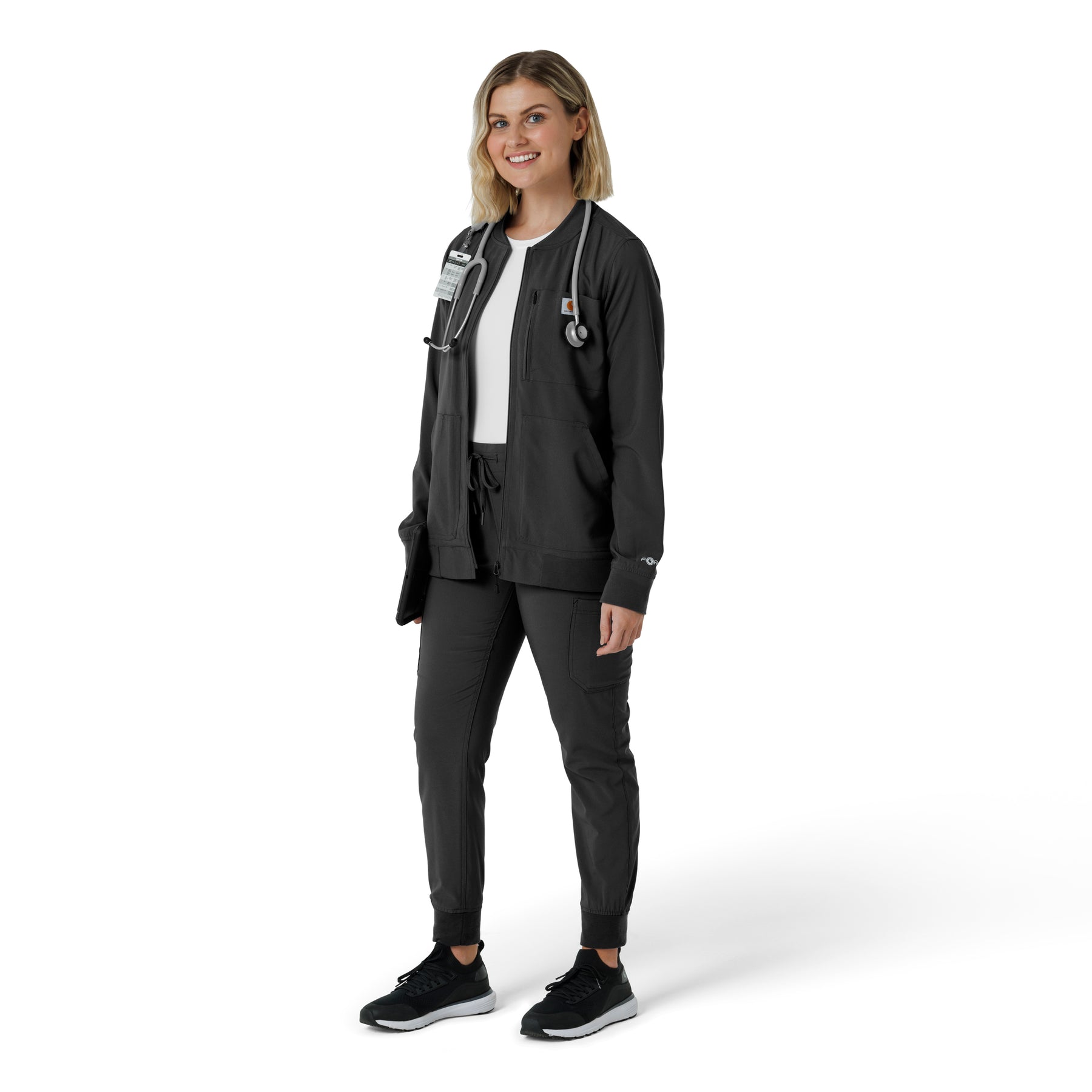 Force Cross-Flex Women's Lightweight Scrub Jacket Black full scrub set