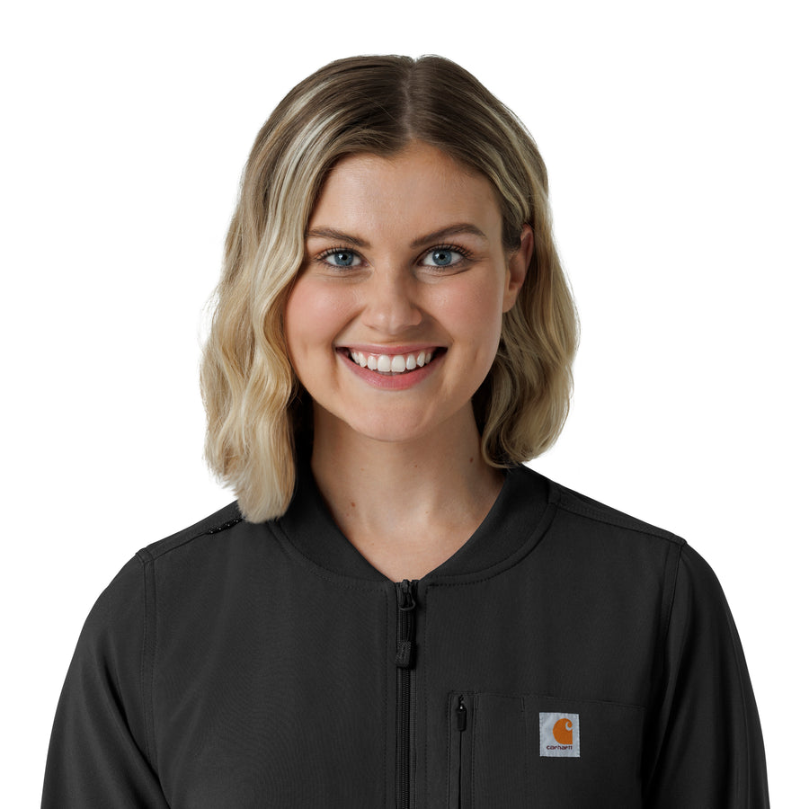 Force Cross-Flex Women's Lightweight Scrub Jacket Black front detail