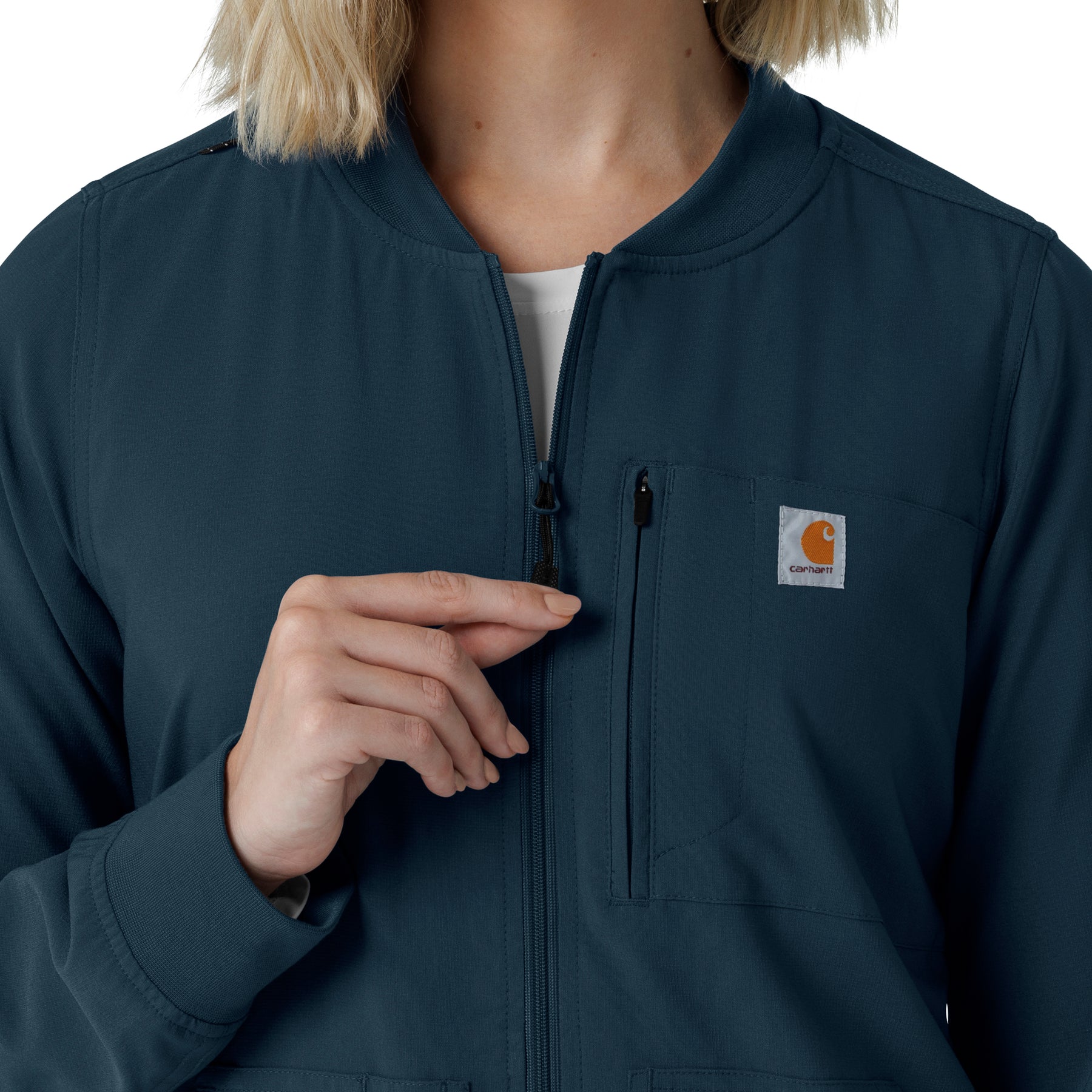 Force Cross-Flex Women's Lightweight Scrub Jacket Navy hemline detail