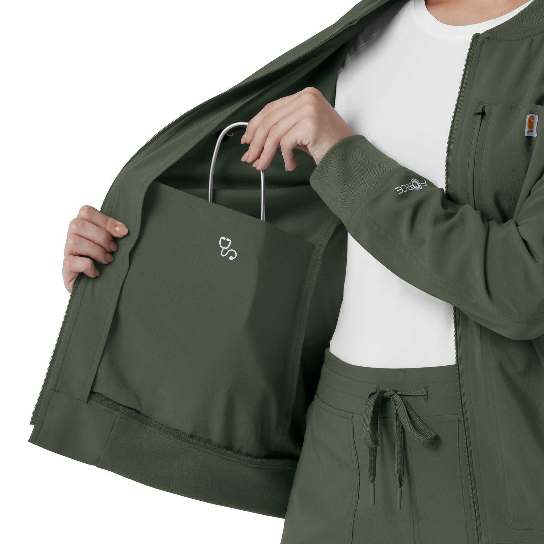 Carhartt Force Cross-Flex Women's Lightweight Scrub Jacket - Olive