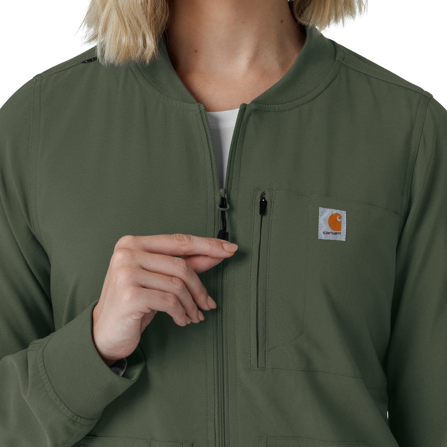 Force Cross-Flex Women's Lightweight Scrub Jacket Olive hemline detail