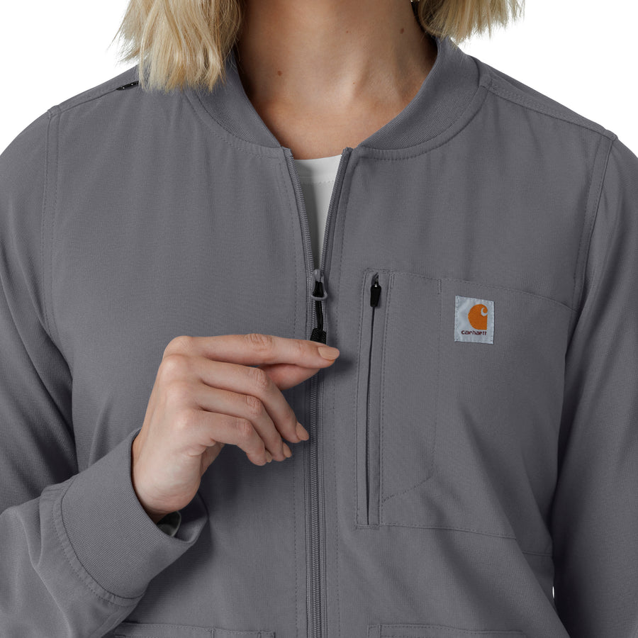 Force Cross-Flex Women's Lightweight Scrub Jacket Pewter hemline detail