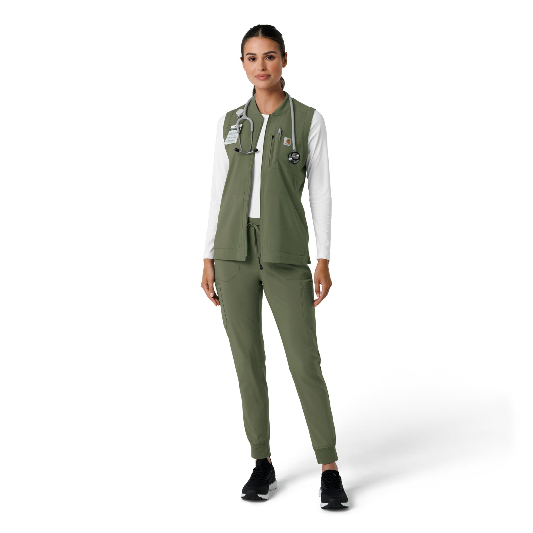 Force Cross-Flex Women's Lightweight Scrub Vest Olive full scrub set