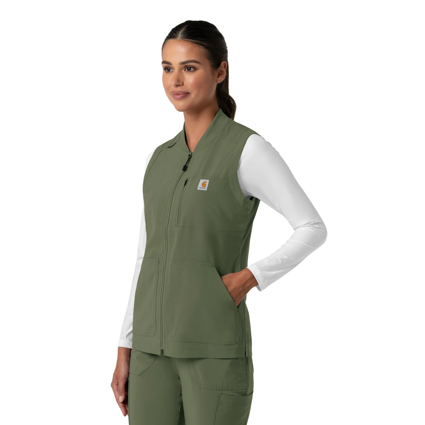 Force Cross-Flex Women's Lightweight Scrub Vest Olive side view