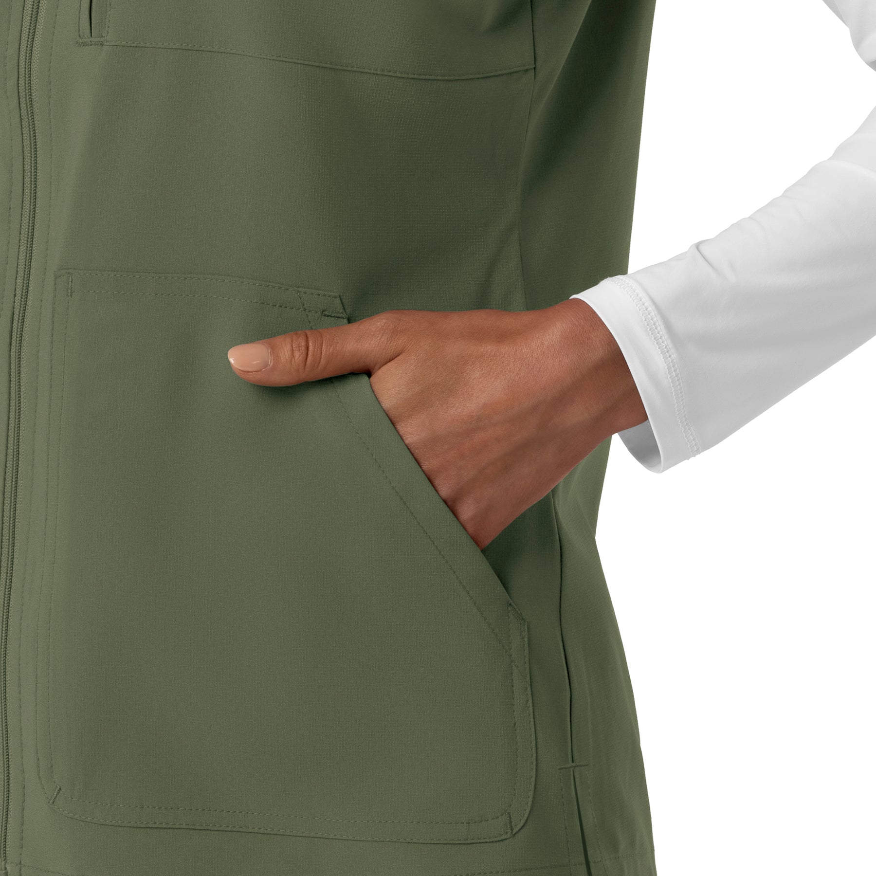 Force Cross-Flex Women's Lightweight Scrub Vest Olive hemline detail