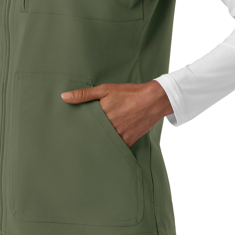 Force Cross-Flex Women's Lightweight Scrub Vest Olive hemline detail
