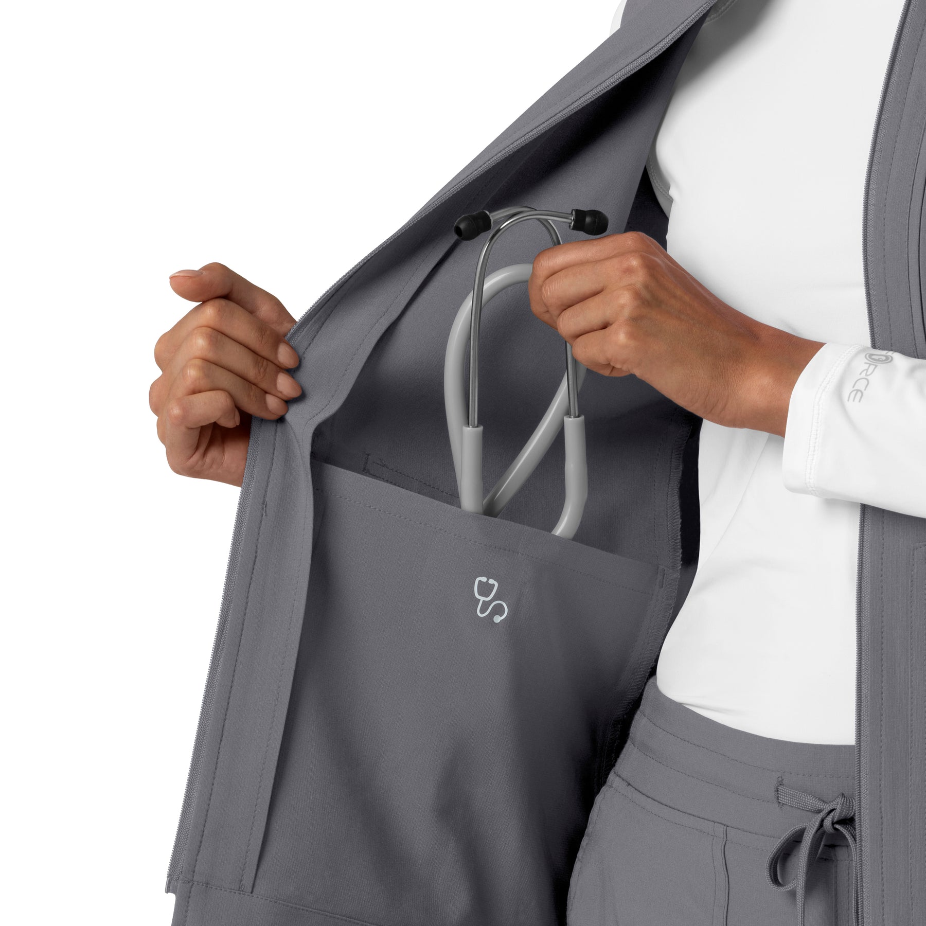Force Cross-Flex Women's Lightweight Scrub Vest Pewter front detail