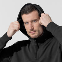 Layers Men's Quarter Zip Waffle Hoodie Black side detail 1