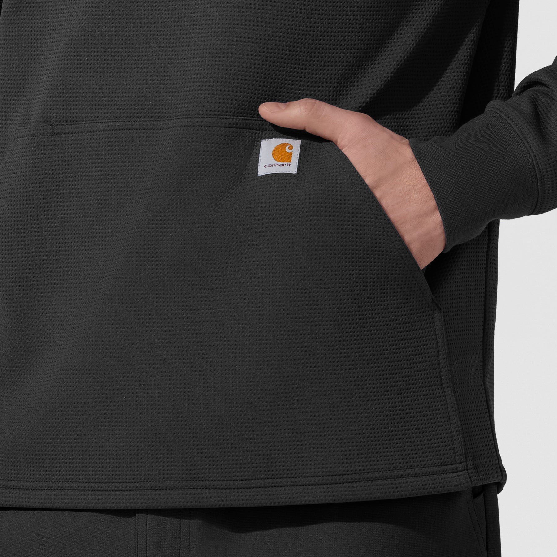 Layers Men's Quarter Zip Waffle Hoodie Black side detail 2