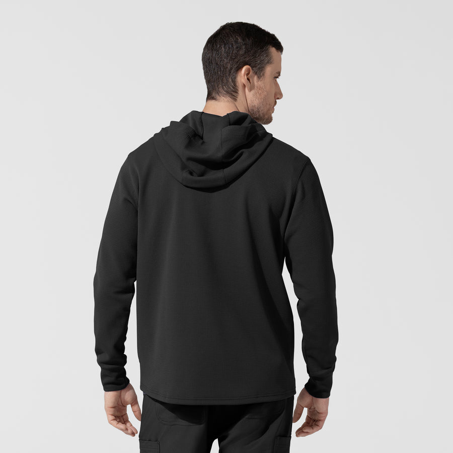 Layers Men's Quarter Zip Waffle Hoodie Black back view