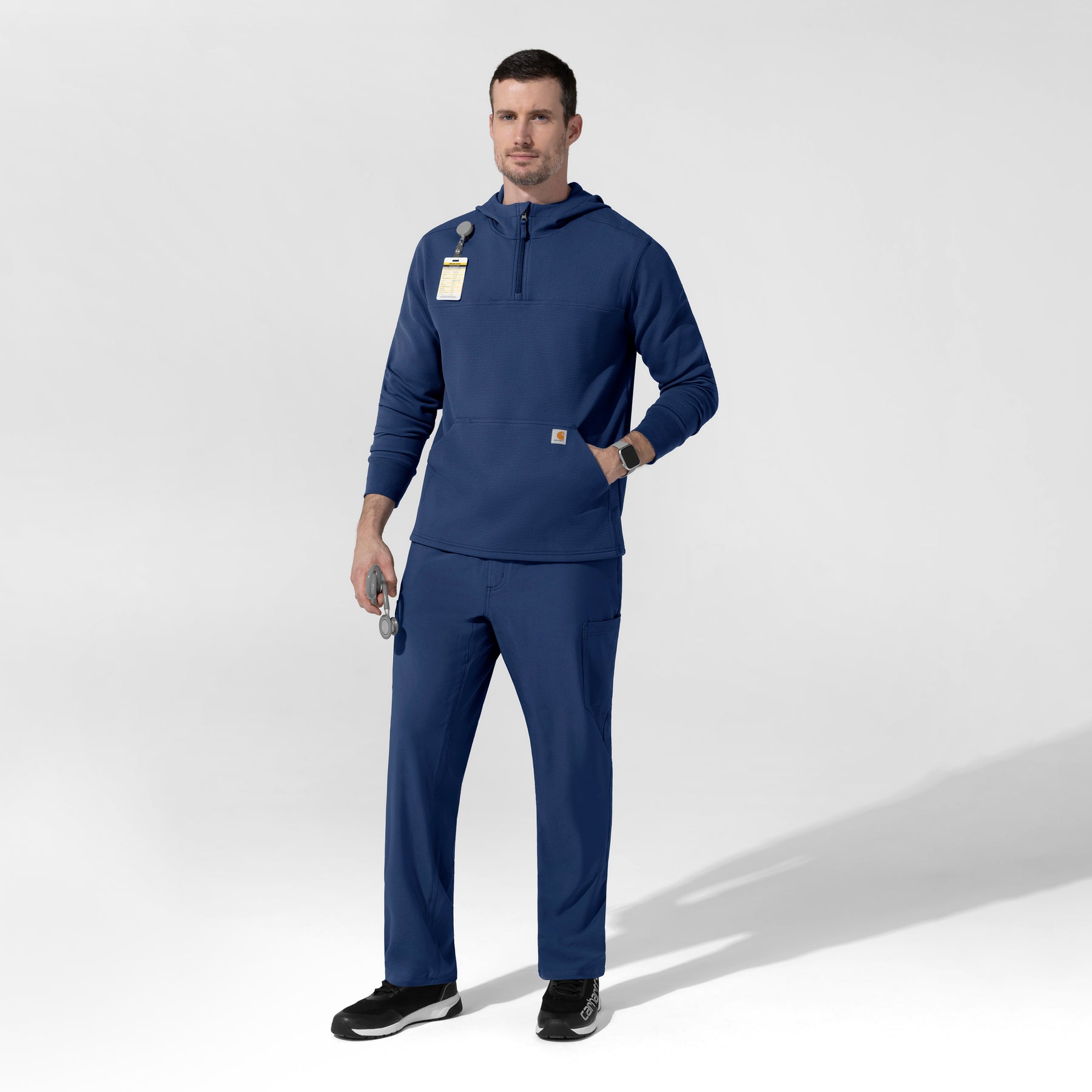 Layers Men's Quarter Zip Waffle Hoodie Navy full scrub set