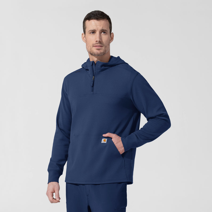Layers Men's Quarter Zip Waffle Hoodie Navy side view