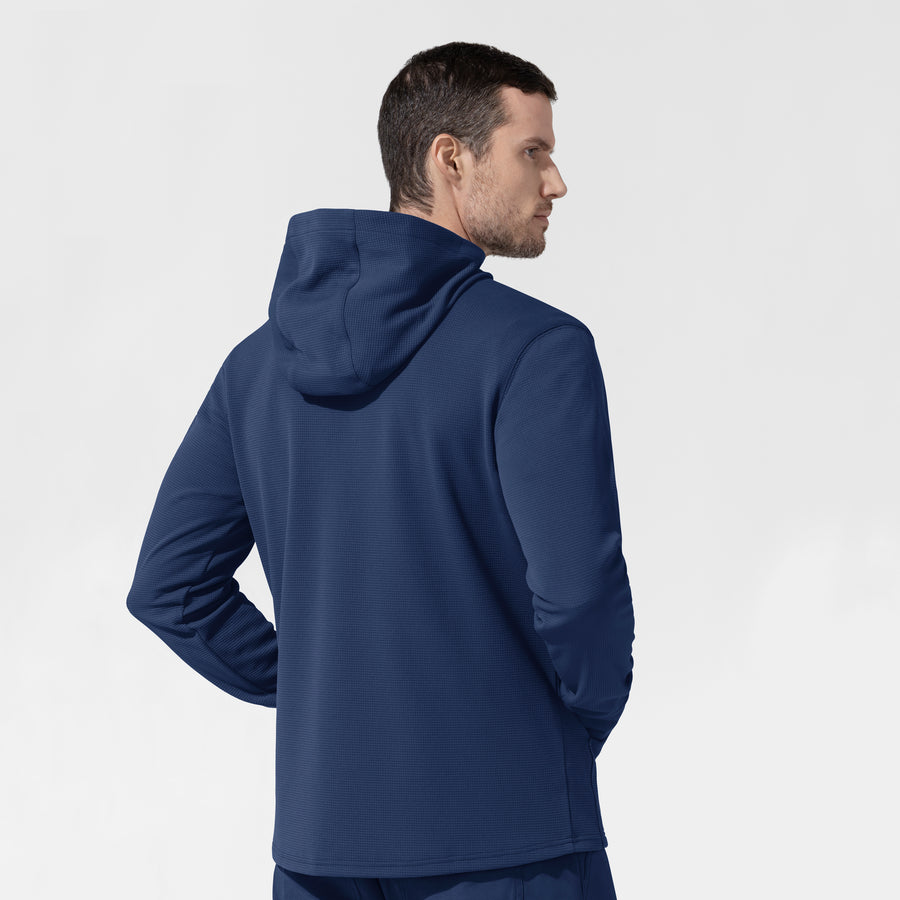 Layers Men's Quarter Zip Waffle Hoodie Navy front detail