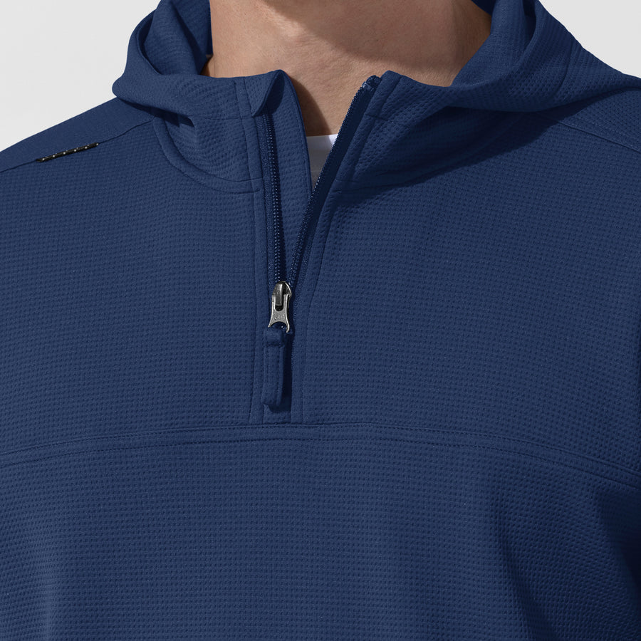 Layers Men's Quarter Zip Waffle Hoodie Navy hemline detail