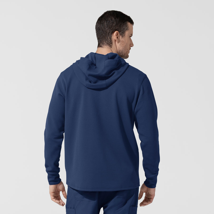 Layers Men's Quarter Zip Waffle Hoodie Navy back view