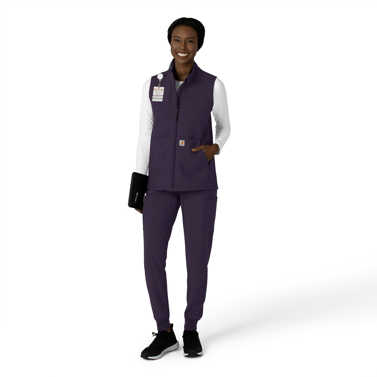 Rugged Flex Women's Bonded Fleece Vest Black Plum full scrub set