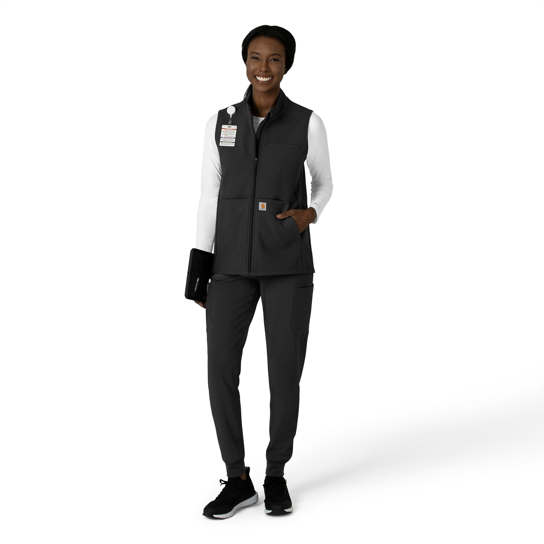 Rugged Flex Women's Bonded Fleece Vest Black full scrub set