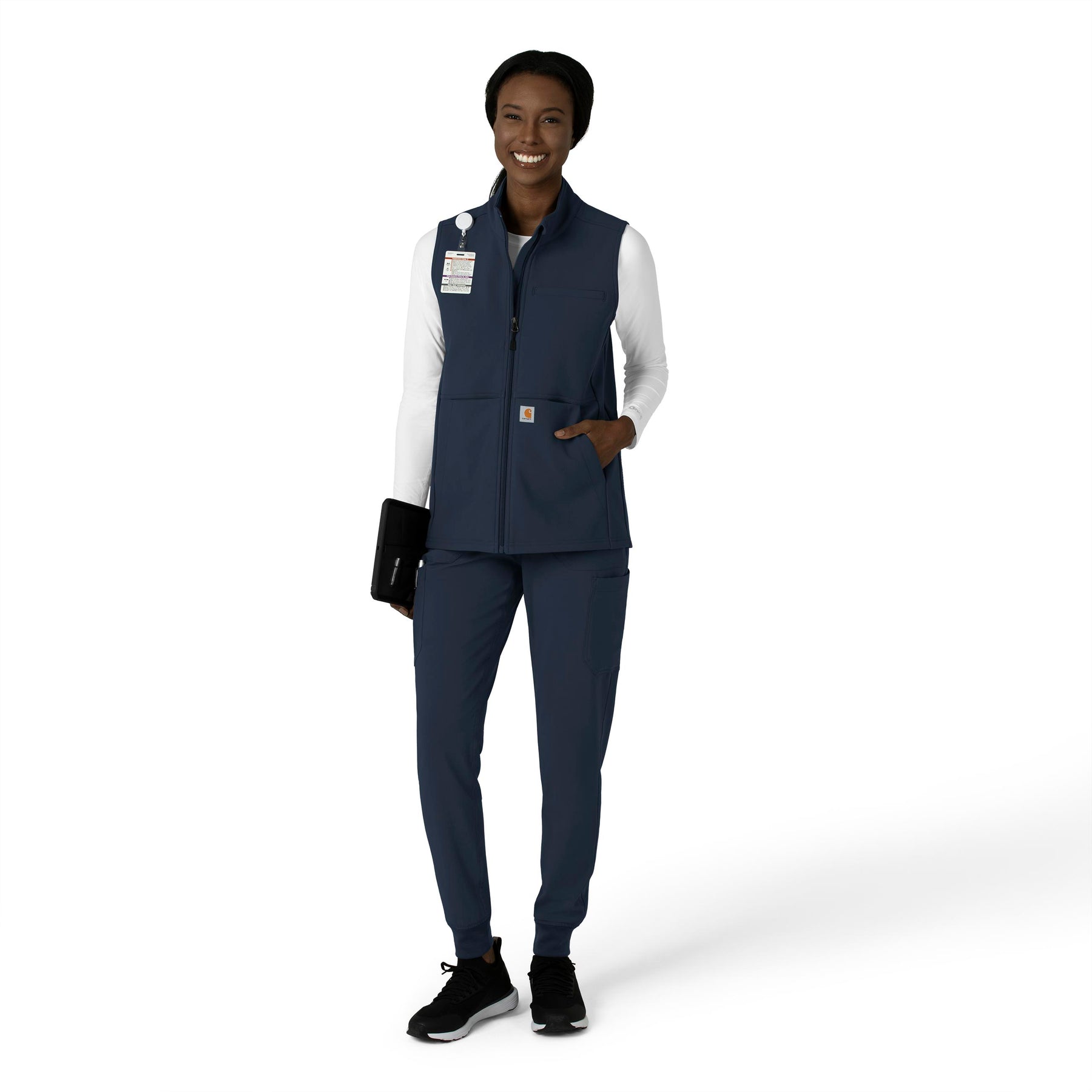 Rugged Flex Women's Bonded Fleece Vest Navy full scrub set