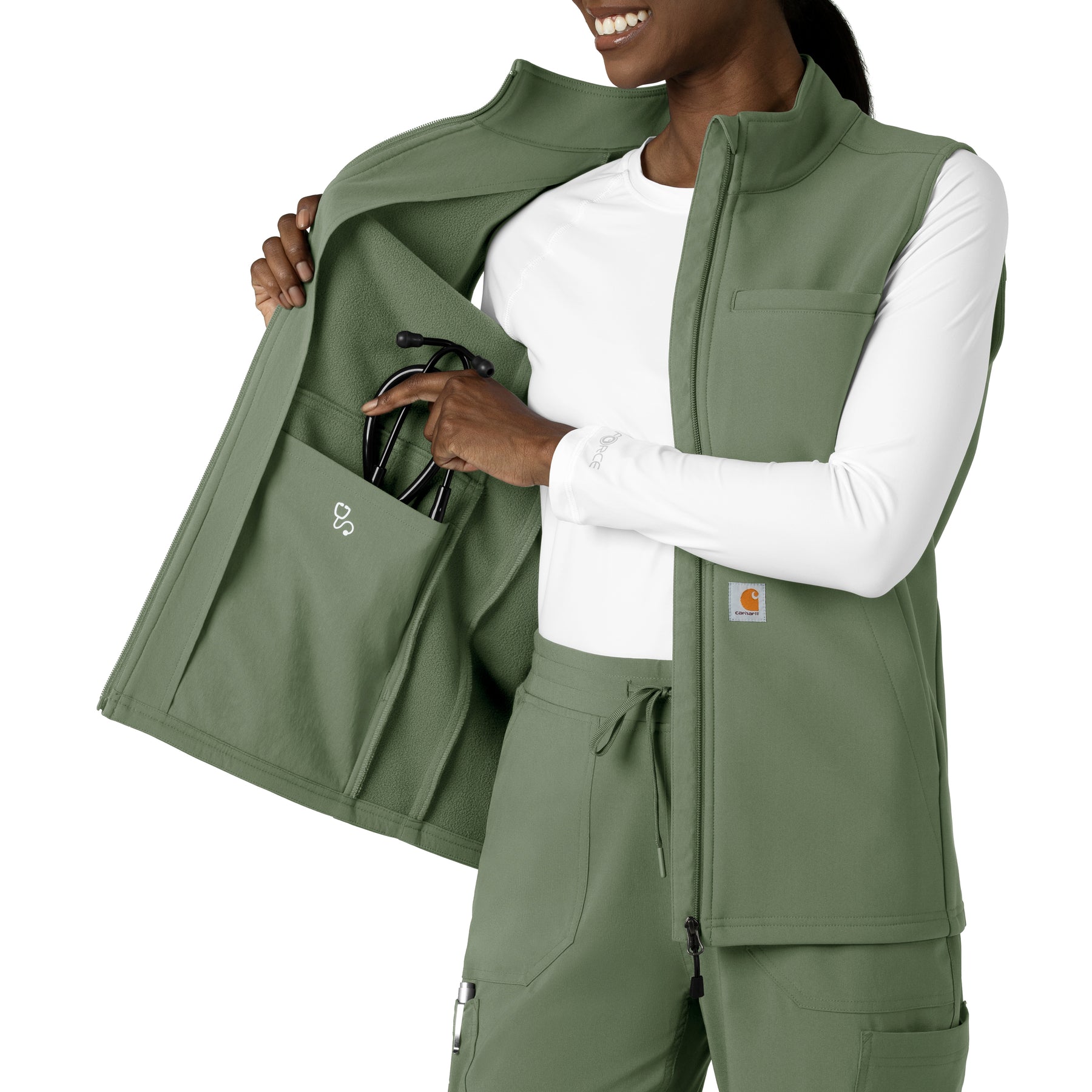 Rugged Flex Women's Bonded Fleece Vest Olive hemline detail