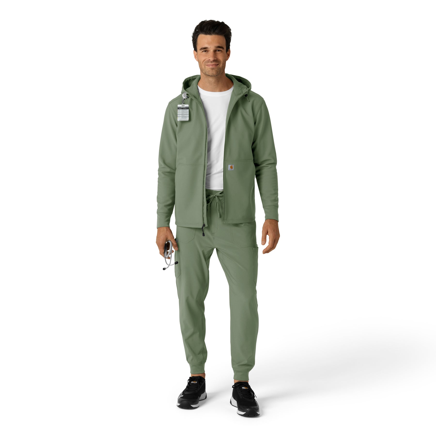 Layers Men's Bonded Fleece Hoodie Olive full scrub set