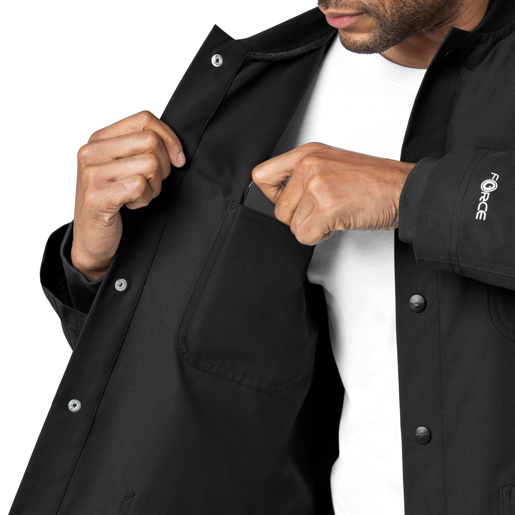Force Essentials Unisex Chore Coat Black inside detail 