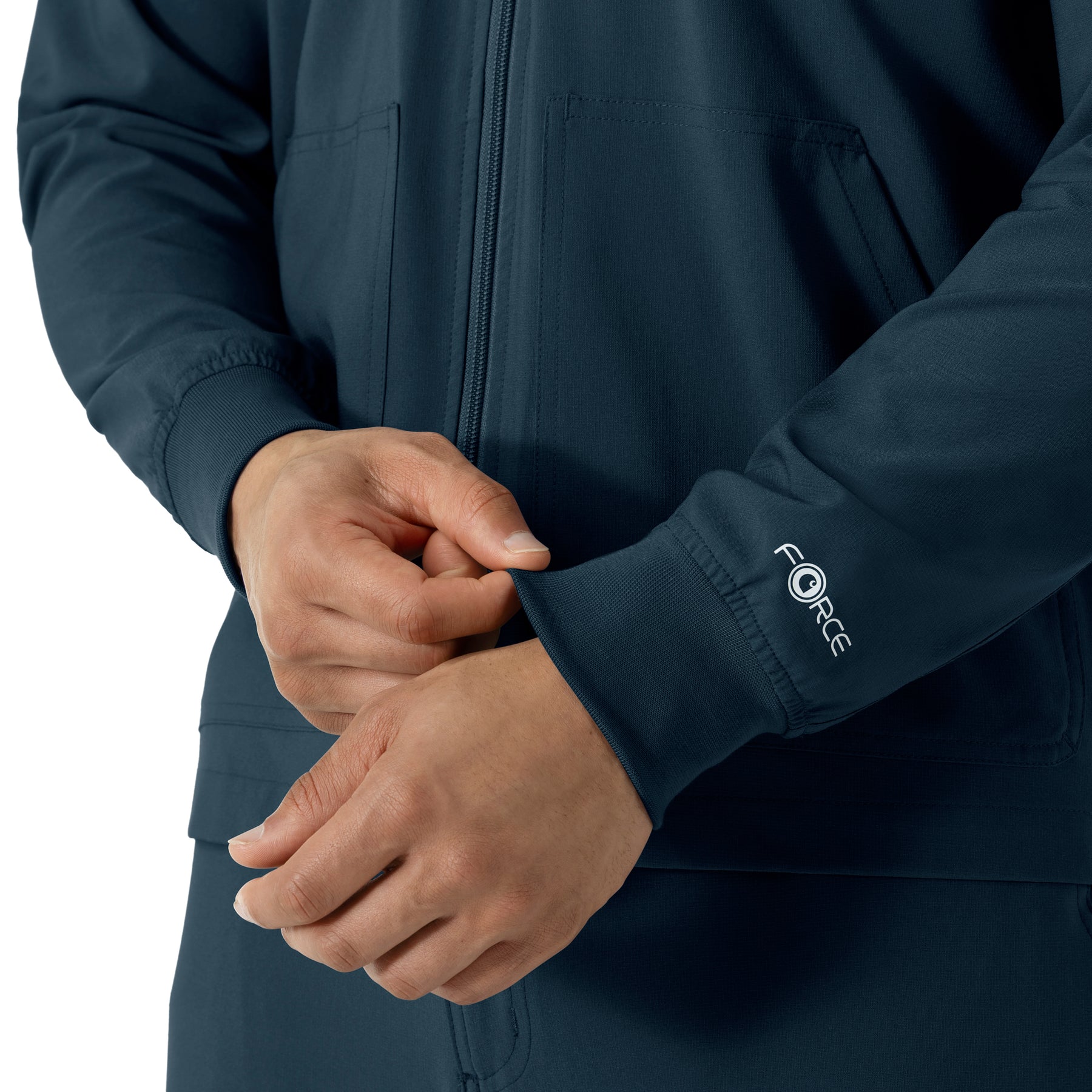 Force Cross-Flex Men's Lightweight Scrub Jacket Navy front detail