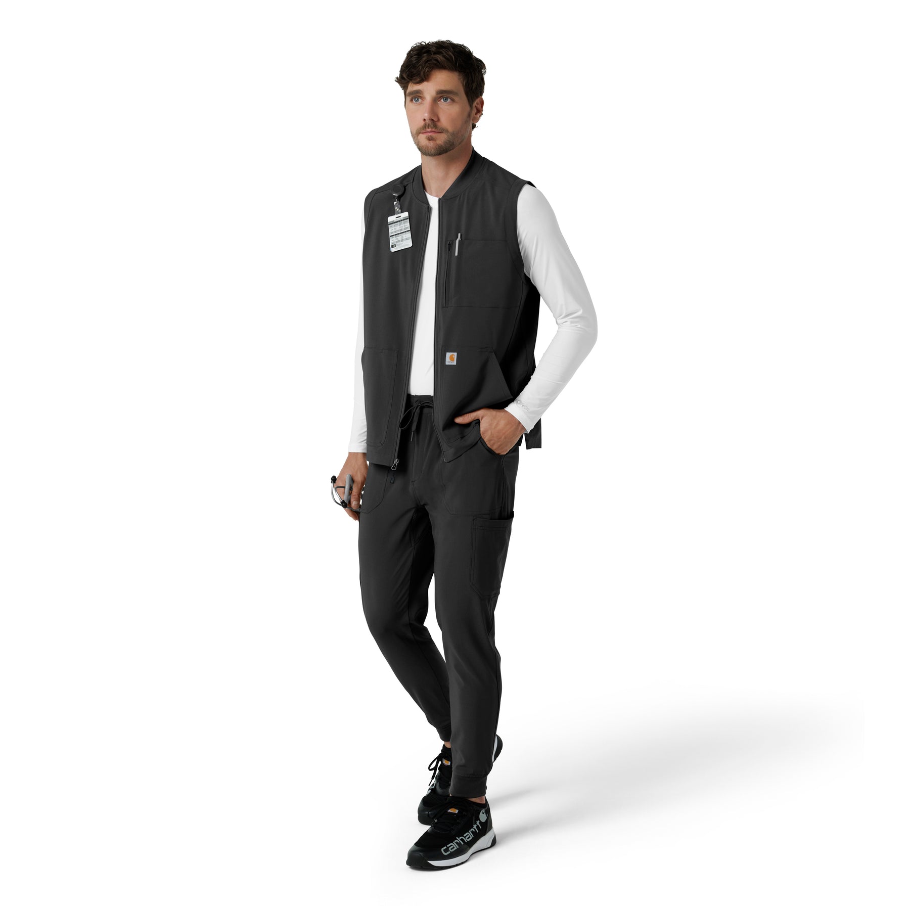 Force Cross-Flex Men's Lightweight Scrub Vest Black full scrub set