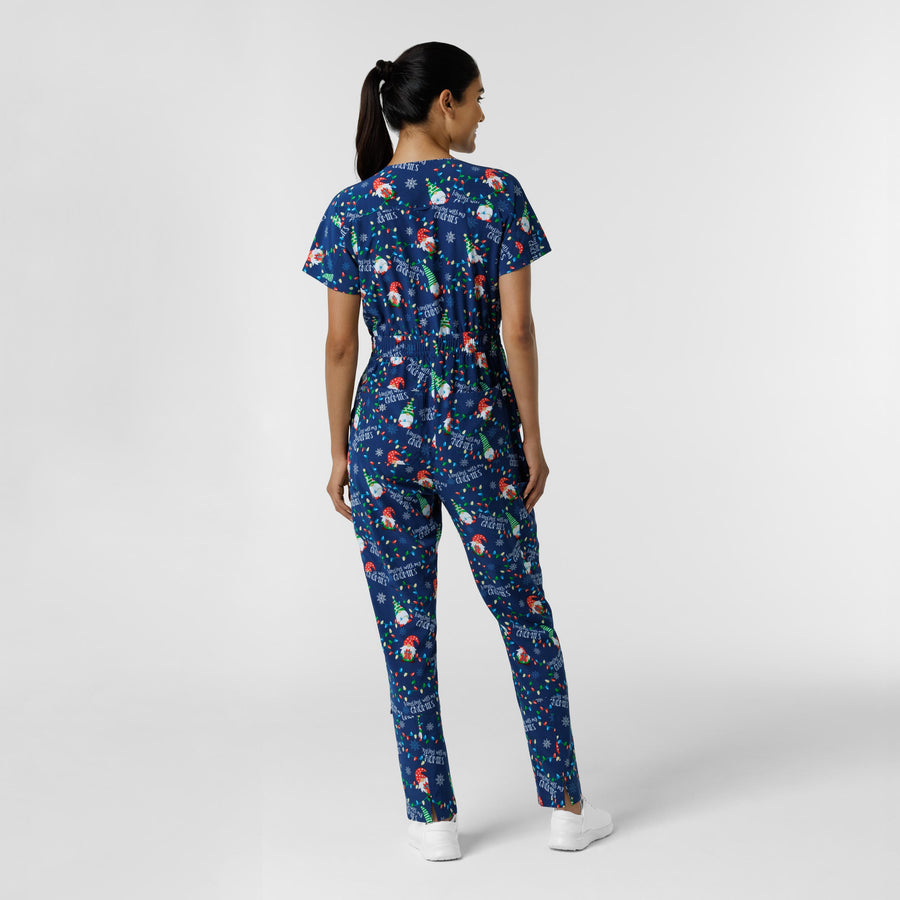 Women's Holiday Print Zip Front Onesie - Gnome Alone Back