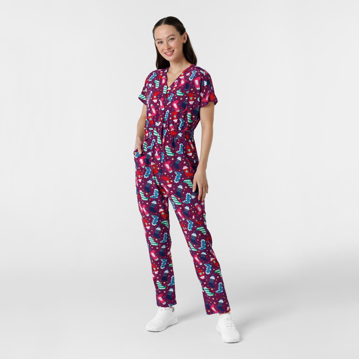 Fashion Prints Women's Holiday Print Zip Front Onesie Penguin Pals