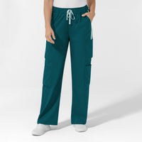 Boundless Women's Classic Wide Leg Cargo Scrub Pant - Caribbean and Sky Blue
