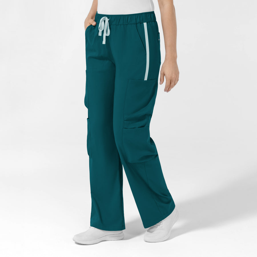 Boundless Women's Classic Wide Leg Cargo Scrub Pant - Caribbean and Sky Blue side