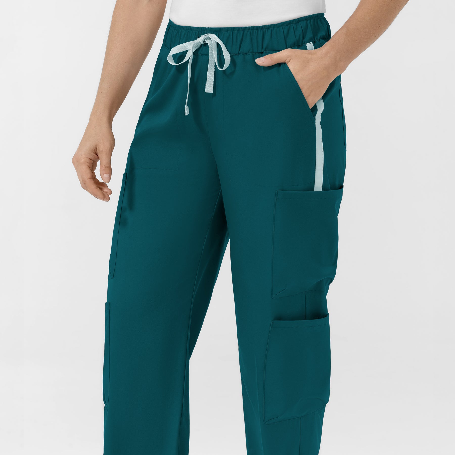 Boundless Women's Classic Wide Leg Cargo Scrub Pant - Caribbean and Sky Blue waistband