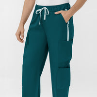 Boundless Women's Classic Wide Leg Cargo Scrub Pant - Caribbean and Sky Blue waistband