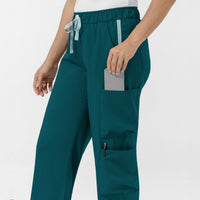 Boundless Women's Classic Wide Leg Cargo Scrub Pant - Caribbean and Sky Blue cargo pocket