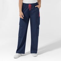 Boundless Women's Classic Wide Leg Cargo Scrub Pant - Navy and Hibiscus