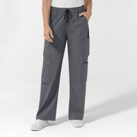 Boundless Women's Classic Wide Leg Cargo Scrub Pant - Pewter and Black