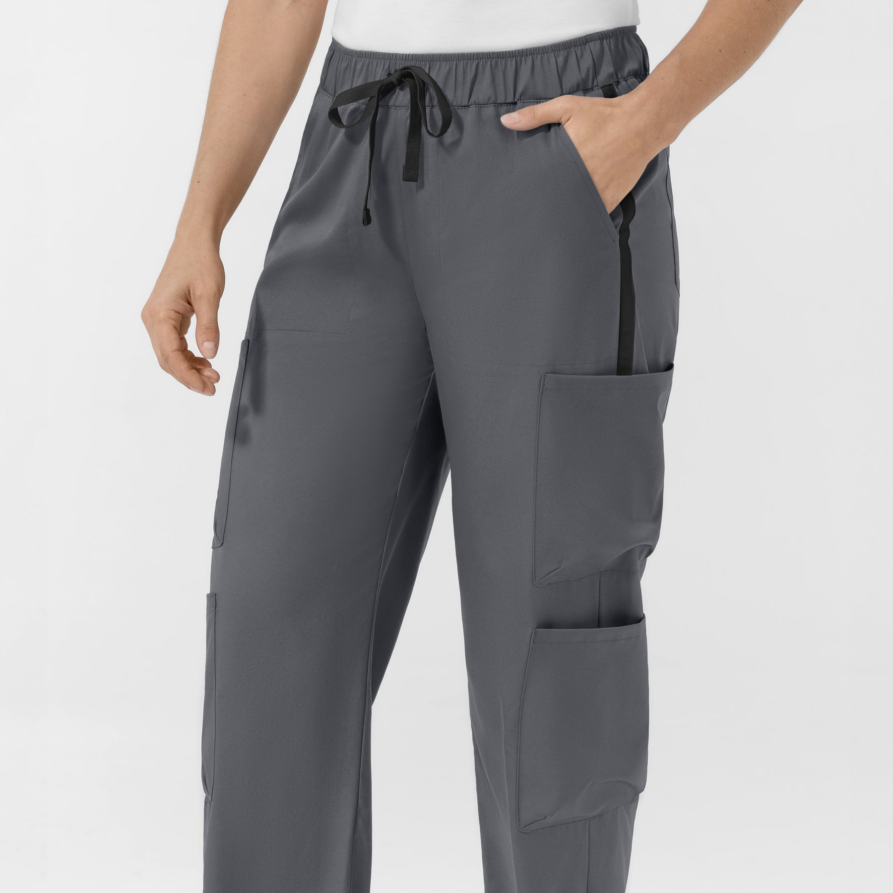 Boundless Women's Classic Wide Leg Cargo Scrub Pant - Pewter and Black