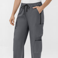 Boundless Women's Classic Wide Leg Cargo Scrub Pant - Pewter and Black