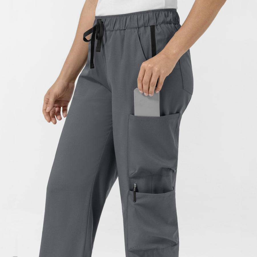 Boundless Women's Classic Wide Leg Cargo Scrub Pant - Pewter and Black