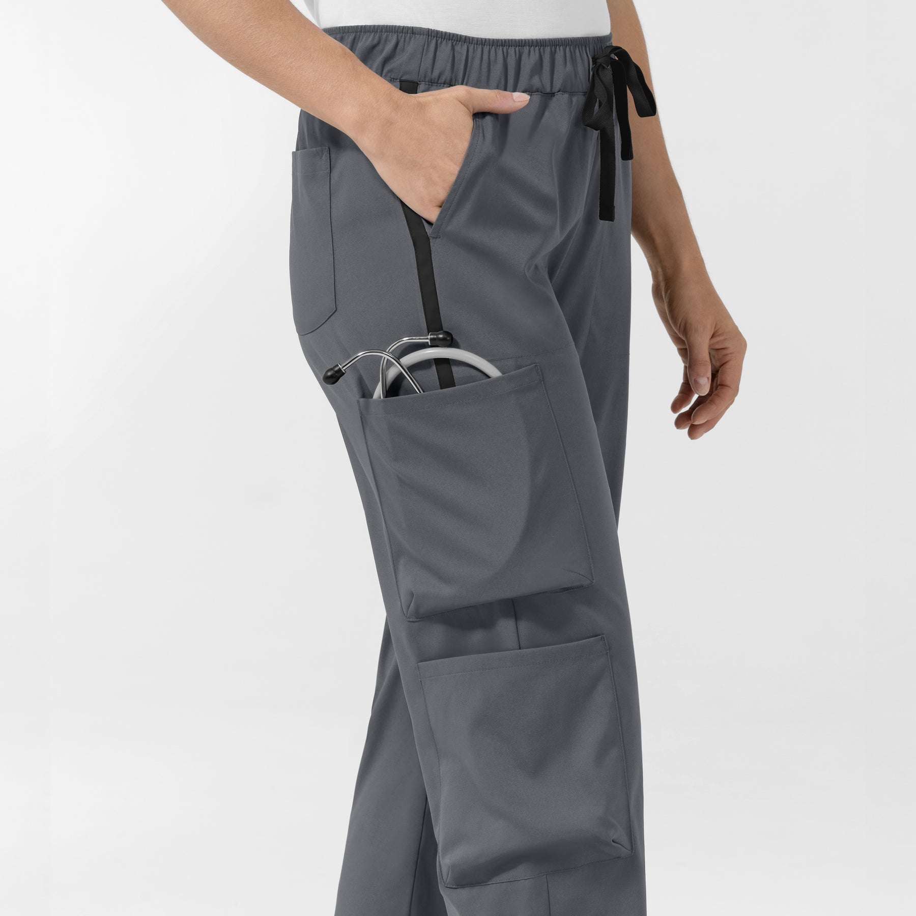 Boundless Women's Classic Wide Leg Cargo Scrub Pant - Pewter and Black