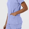 Aero Remix Women's Flex-N-Reach V-Neck Scrub Top Ceil Blue hemline detail