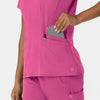 Aero Remix Women's Flex-N-Reach V-Neck Scrub Top Fuchsia side detail 2