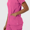 Aero Remix Women's Flex-N-Reach V-Neck Scrub Top Fuchsia hemline detail