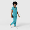 Aero Remix Women's Flex-N-Reach V-Neck Scrub Top Teal Blue full scrub set