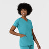 Aero Remix Women's Flex-N-Reach V-Neck Scrub Top Teal Blue side view