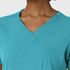 Aero Remix Women's Flex-N-Reach V-Neck Scrub Top Teal Blue front detail